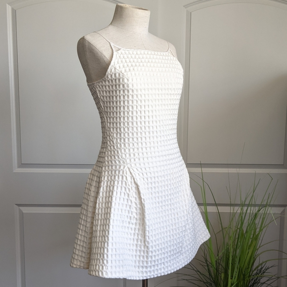 Ash Dress Mini Textured Waffle Knit Cotton Sleeveless Fit Flare White 38 S NWT